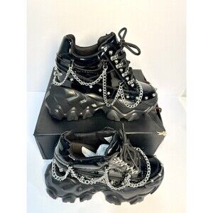 Anthony Wang Pomegranate-01 Black Platform  Sneakers Chains Studded Chunky 9W